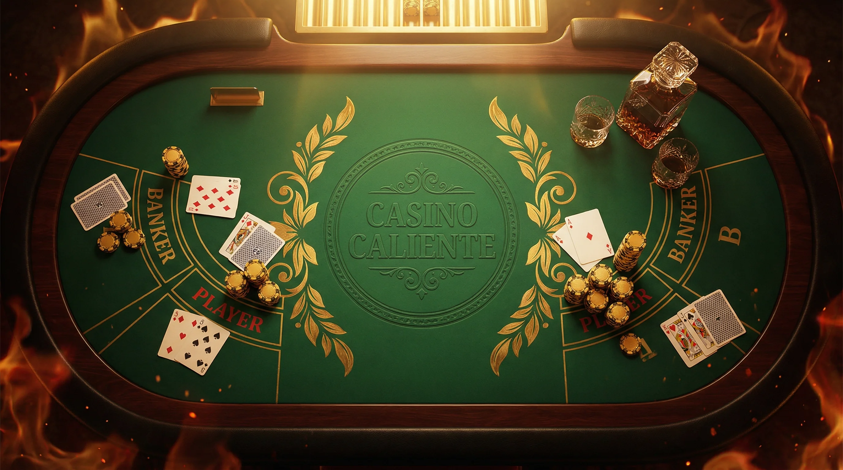 Mesa de Bacará con fichas doradas